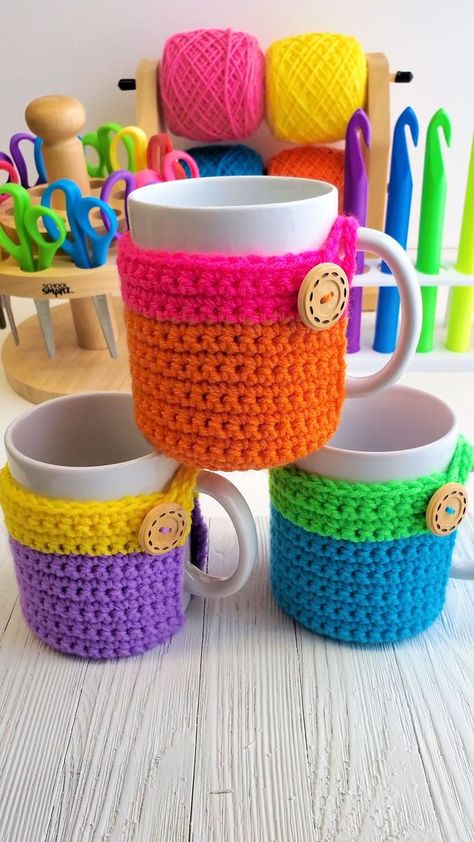 This crochet mug cozy is easy and quick to make to wrap around your coffee and tea cups plus has a crocheted bottom section to serve as a built in coaster. #reels #crochet #knitting #coffeelover #cozy #tutorial #howto #yarn #artist #colorful #naztazia | Naztazia | Naztazia · Original audio | Crochet mug cozy is easy and quick to make to wrap around your coffee and tea cups plus has a crochet bottom section to serve as a built-in coaster. Diy Crochet Headband, Change Colors In Crochet, Mug Cover, Crochet Star Stitch, Crochet Mug, Crochet Mug Cozy, Pumpkin Applique, Crochet Bottoms, Toddler Cup