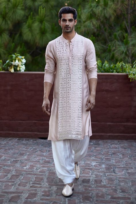 Shop for these amazing collections of Peach Cotton Embroidery Mirror Sajid Kurta Set For Men by Ankit V Kapoor online at Aza Fashions. Ivory Kurta For Men, Peach Kurta For Men, Men Kurta Designs Style, Kurta Designs Men's, Wedding Clothes For Men, Wedding Dresses Men, Wedding Kurta For Men, Indian Wedding Clothes, Salwar Pants