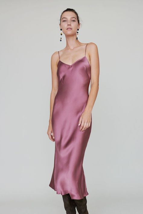 Image of Pari Desai Sandoval Laced Slip Dress in Mauve Mauve Lace Dress, Osei Duro, Ciao Lucia, Satin Gowns, Pink Slip Dress, Satin Fashion, Boots For Fall, Skirts Denim, Silk Satin Dress