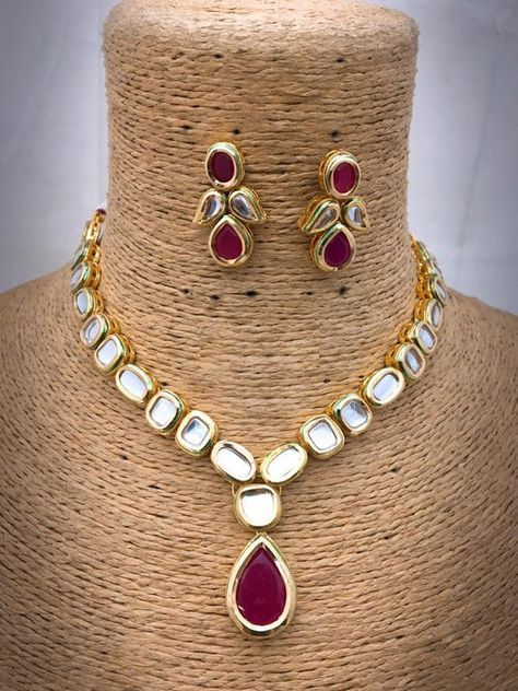 Designer Kundan Necklace Set With Earrings,  Party Wear Wedding Wear Jewelry, Kundan Necklace, Party Diy Kundan Jewellery, Maroon Necklace, Jewellery Designing, Festive Jewellery, Necklace Set With Earrings, Kundan Jewellery Set, Choker Necklace Designs, Gold Jewelry Simple Necklace, Pearls Jewelry