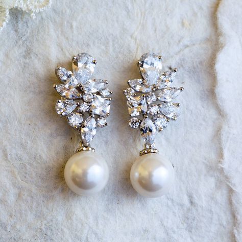 Fleur Crystal And Faux Pearl Earrings Pearl Silver Earrings, Beautiful Wedding Jewelry, Bridal Jewellery Inspiration, Statement Chandeliers, Silver Pearl Earrings, Faux Pearl Earrings, Bride Earrings, Bridesmaid Jewelry Sets, Crystal Design