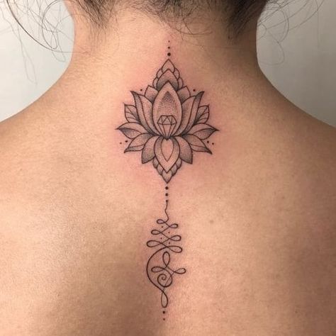 This tattoo is best for back of neck for female / women / girl. This tattoo different from others. This is not big and not small like medium size anyone can tattooing on back. Back Of Neck Tattoos For Women Classy, Fineline Tattoo Ideas, Small Feminine Tattoos, Lotusblume Tattoo, Girl Neck Tattoos, Simple Tattoos For Women, Girl Back Tattoos, Fineline Tattoo, Henna Tattoo Hand