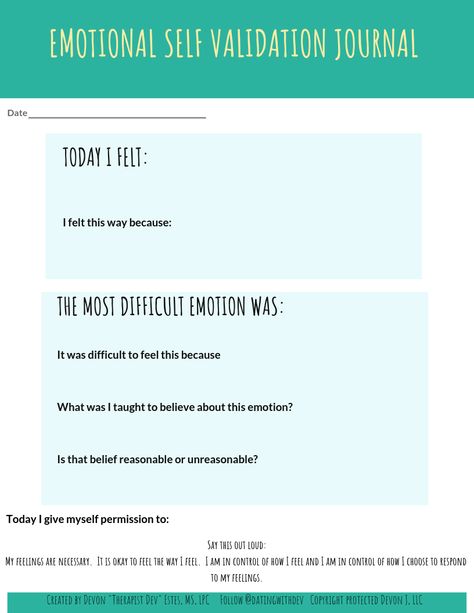 This is an emotional self validation journal worksheet I created for my private practice.  Take...use....share :-) Self Validation Journal Prompts, Self Validation, Journal Entry, Date Today, Therapy Resources, The Way I Feel, Therapy Worksheets, Private Practice, Journal Entries