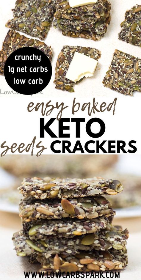 Easy Keto Crackers - Healthy & Crunchy Low Carb Snacks Low Carb Crunchy Snacks, Seed Crackers Recipe, Keto Crackers, Cracker Recipe, Seed Crackers, Healthy Crackers, Low Carb Crackers, Low Carb Low Fat Recipes, Low Carb Sauces