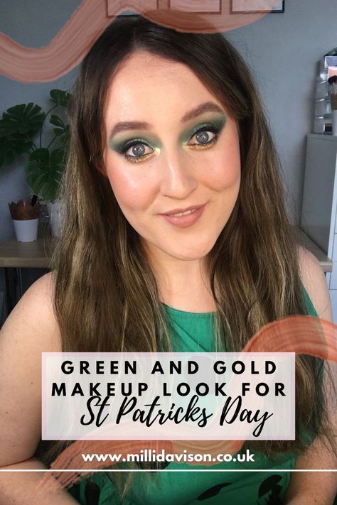 St Patricks Day Makeup, Saint Patricks Day Makeup, Glittery Makeup, Glitter Smokey Eye, Smokey Eye Easy, Gold Makeup Looks, Day Makeup Looks, Makeup Beginners, Gold Makeup