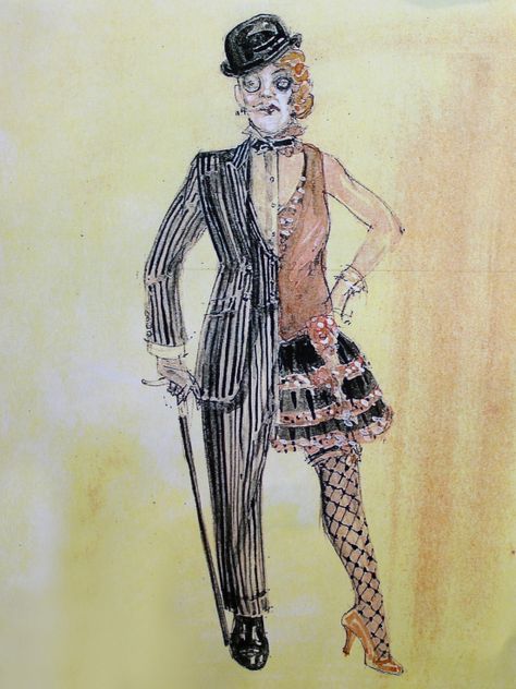 Half Man, Half Woman - Side Show, design by Paul Tazewell Half Man Half Woman Costume, Half Man Half Woman, Paul Tazewell, Master Sketches, Nanowrimo 2023, Queer Culture, Costume Sketches, Costume Design Sketch, Victor Victoria