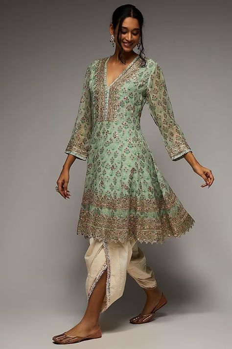 Luxury Green Unstitched Suit With Printed Motifs, Luxury Pista Green Kurta With Floral Embroidery, Traditional Fitted Kurta, Luxury Georgette Kurta With Gota Work, Luxury Green Kurta With Printed Motifs, Luxury Unstitched Georgette Suit With Printed Motifs, Luxury Pista Green Straight Kurta Traditional Wear, Luxury Bollywood Style Kurta With Embroidered Border, Luxury Traditional Unstitched Suit In Mulmul