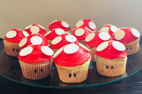 Super Mario Brothers Mushroom Cupcakes Mushroom Cupcakes, Mario Cake, Mario Bros Birthday, Mario Birthday, Super Mario Brothers, Mario Brothers, 9th Birthday, 8th Birthday, Super Mario Bros