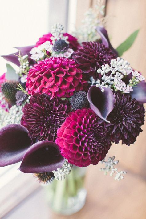 Plum Purple Wedding, Dahlia Wedding Bouquets, Dahlias Wedding, Purple Bridal Bouquet, Jackson Hole Wedding, Plum Wedding, Purple Wedding Bouquets, Wedding Colors Purple, Purple Bouquet