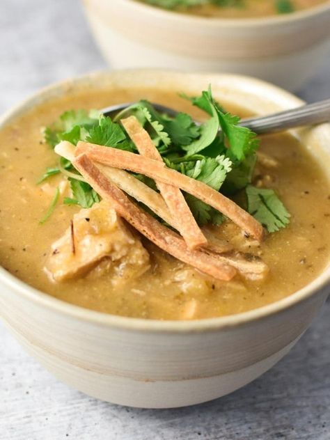 Migraine Diet Dinner Recipes - Page 7 of 10 - The Dizzy Cook Green Chicken Enchilada Soup, Green Enchilada Chicken Soup, Enchilada Chicken Soup, Apple Cider Pork Chops, Dizzy Cook, Green Chicken Enchiladas, Migraine Diet, Pasta With Alfredo Sauce, Verde Sauce