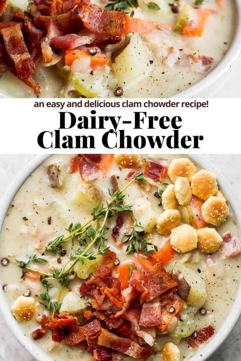 Whole 30 Clam Chowder Recipe, Whole 30 Clam Chowder, Healthier Clam Chowder, Aip Clam Chowder, Clam Chowder Dairy Free, Dairy Free Salmon Chowder, Paleo Clam Chowder, Non Dairy Clam Chowder Recipe, Dairy Free Seafood Chowder