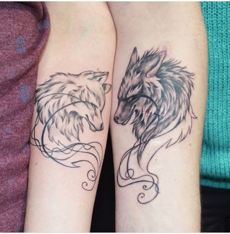 Couples Wolf Tattoos, Infinity Tattoos For Couples, Wolf Couple, Married Couple Tattoos, Infinity Couple Tattoos, Him And Her Tattoos, Partner Tattoos, Maching Tattoos, Tattoos For Couples