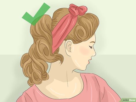 3 Ways to Make a Retro Ponytail - wikiHow 1950s Ponytail, Easy 50s Hairstyles, Teased Ponytail, Hair Rat, Retro Ponytail, Greaser Girl, Retro Hairstyle, Vintage Ponytail, Easy Work Hairstyles