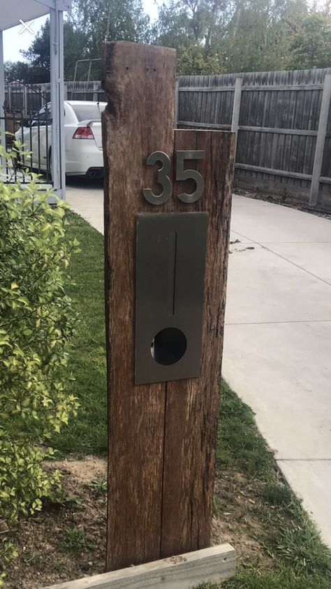 Wooden Letterbox Ideas, Timber Letterbox Ideas, Letterboxes Ideas, Letterbox Ideas Australia, Rustic Letterbox, House Number Ideas Outdoor, Letter Box Design, Fancy Fence, Witchy House