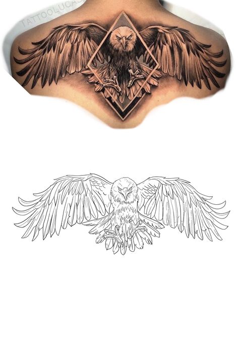 Eagle Tattoo Drawing Design, Eagle Tattoo Design For Women, Egale Drawing Tattoo, Eagle Tattoo On Back, Eagle Tattoo Stencil, Hawk Tattoo Design, Eagle Tattoo Men, Eagle Neck Tattoo, Eagle Back Tattoo