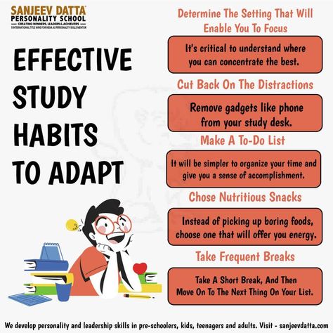 effective study habits, study habits, best study habits, good study habits, study habits for kids Effective Study Habits, Habits List, Study Habits, Nutritious Snacks, Study Desk, Short Break, Study Time, Kids Education, To Do List