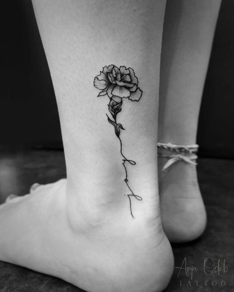 Carnation Geometric Tattoo, Carnation Flower Tattoo, Name Flower Tattoo, Marigold Tattoo, Carnation Tattoo, Birth Flower Tattoos, Memorial Tattoos, Dainty Tattoos, Favorite Flower