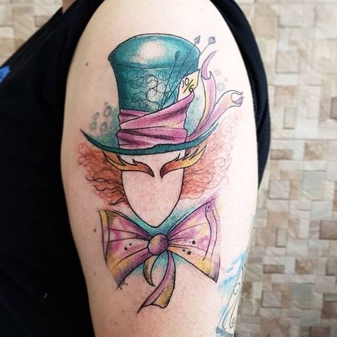 Mad Hatter Tattoo, Color Tattoo Ideas, Crystal Tattoo, Wonderland Tattoo, Stylish Tattoo, Best Tattoos For Women, Memorial Tattoos, Sleeves Ideas, Music Tattoos