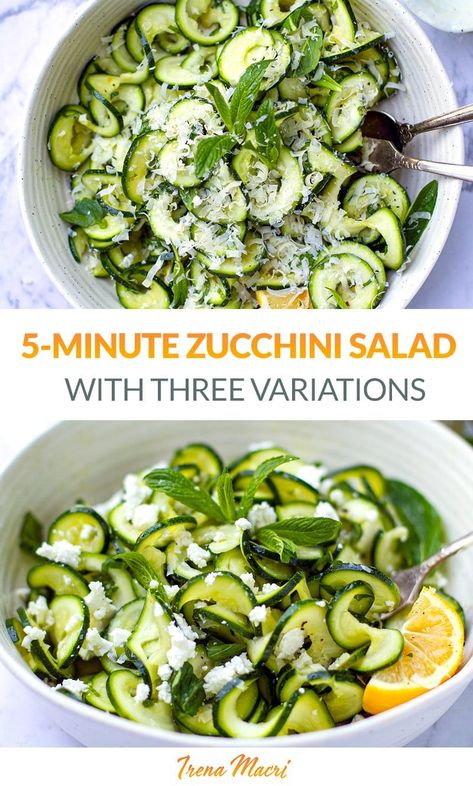 Raw Zucchini Salad, Summer Squash Salad, Paleo Salad, Keto Vegetables, Raw Zucchini, Paleo Salad Recipes, Zucchini Side Dishes, Lemon And Mint, Paleo Salads