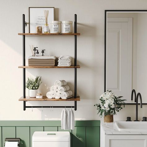 Top 7 Stylish and Simple Bathroom Shelf Decor Ideas Shelf In Small Bathroom, Bathroom Wood Shelves Above Toilet, Modern Bathroom Shelves Over Toilet, Above Tub Shelves, Guest Bathroom Shelves Over Toilet, Rustic Bathroom Shelving, Bathroom Shelving Above Toilet, Bathroom Decor On Shelves, Bathroom Shelves Wall