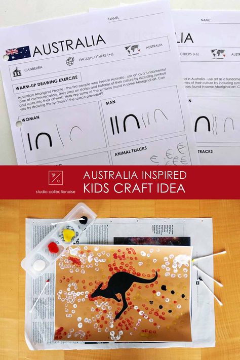 Learning about Australia? Here is Australia inspired kids craft idea - Australian Aboriginal Dot Painting using paints and q tips. Australian Dot Art, Australia Crafts For Kids, Australia For Kids, Aboriginal Art For Kids, Q Tips, Australia Crafts, Aboriginal Dot Painting, Animal Tracks, Aboriginal People