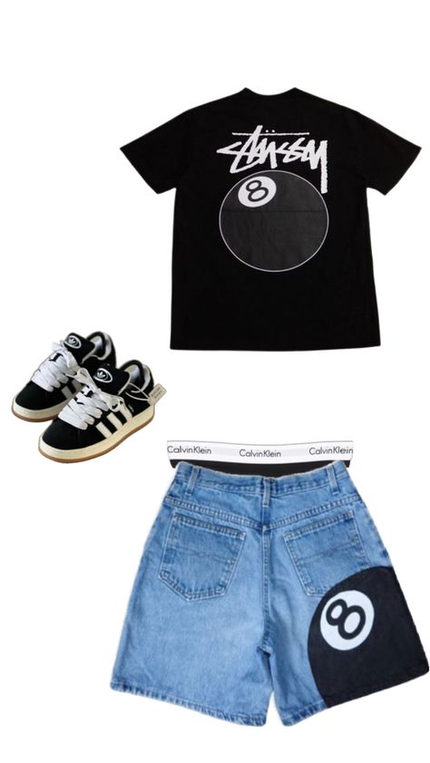 Black Campus, Stussy 8 Ball, Campus Adidas, Clothing Design Sketches, Summer Trends Outfits, London Outfit, Outfit Inspo Casual, 8 Ball, Cool Outfits For Men