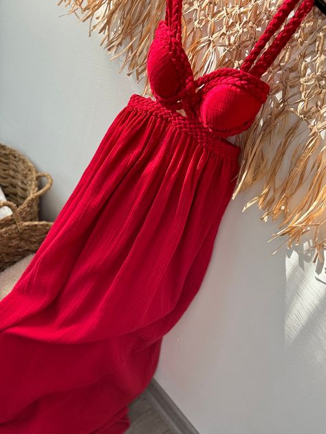 Greek Goddess Dress Costume,Red Müslin dress,  Backless Dress,Wedding Guest Dress,Boho Grecian Dress,Beach Dress,Cottagecore Dress by 1304NATURALWEAR on Etsy Red Backless Dress, Greek Goddess Dress, Grecian Dress, Summer Dress For Women, Cotton Summer Dress, Dress Cottagecore, Goddess Dress, Dress Backless, Cottagecore Dress