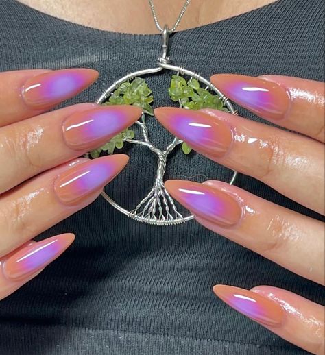 Purple Aura Nails, Virgo Szn, Medium Stiletto, Nail Designs Ideas, Aura Nails, Purple Aura, Pointy Nails, Airbrush Nails, Purple Nail Designs