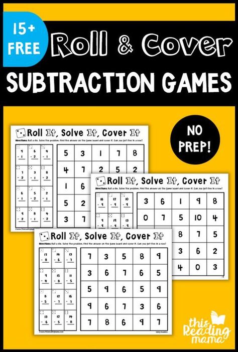 These NO PREP Subtraction Games are a fun way to get kids practicing their subtraction math facts! This is the second pack in our No Prep Math Games Series. Be sure to check out our no prep addition games. Find ideas on how to use these games at my No Prep Math Games page. If you’re … Math Fact Games, Roll And Cover, Subtraction Games, Math Subtraction, Addition Games, Math Games For Kids, Math Intervention, Subtraction Facts, Second Grade Math