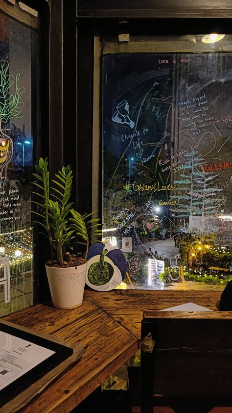 #cafe aesthetic #food #green #plant Forest Cafe Aesthetic, 32nd Avenue Gurgaon, Gurgaon Aesthetic, Green Cafe Aesthetic, Cafe Corner, Forest Cafe, Dream Cafe, Aesthetic Plant, Green Cafe