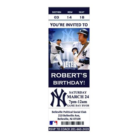 NY YANKEES ticket invitation Yankees Party, Yankees Birthday Party, Dodger Party, Baseball Ticket Invitation, Dodgers Party, Baseball Theme Party, Baseball Ticket, Baseball Party, Baseball Theme