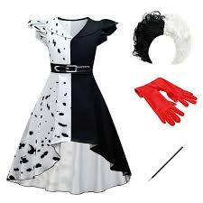 Cruella DeVille Fancy Dress Costume Spotted Dress Outfit, Cruella Deville Costume, Toddler Fancy Dress, Dress With Gloves, Cruella Deville, Fancy Dress Up, Queen Costume, Spotted Dress, Halloween Fancy Dress