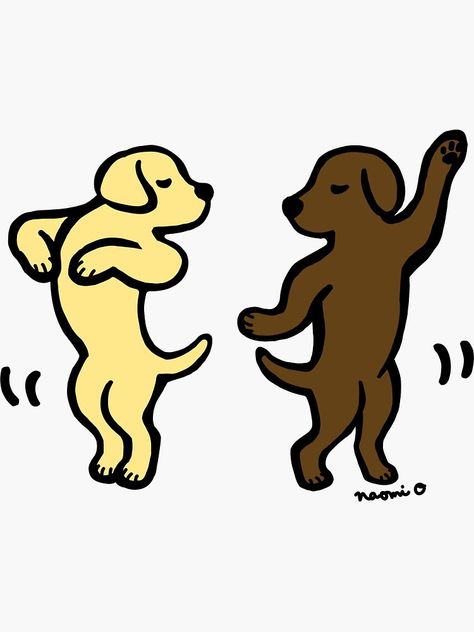 "Dance Yellow Labrador and Chocolate Labrador" Sticker by HappyLabradors | Redbubble Chocolate Labrador Drawing, Lab Cartoon, Labrador Retriever Art, Yellow Labs, Birthday Doodle, Labs Art, Labrador Funny, Comic Tattoo, Beachy Aesthetic