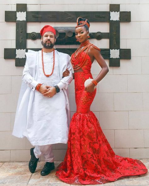 Edo queen and her king! #Chrella18 Bride @theangellaphillips Groom @christof.the.engineer Hair @damselreensignature Makeup @bregha… Edo Brides, Igbo Traditional Wedding, Nigerian Traditional Wedding, Nigerian Outfits, Her King, The Engineer, Fairy Wedding Dress, Traditional Wedding Attire, Classy Couple