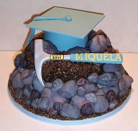 Geology Cake, Mining Party, Mocha Buttercream, Science Cake, Rock Cake, Fondant Figures Tutorial, Icing On The Cake, Cake Truffles, Graduation Hat