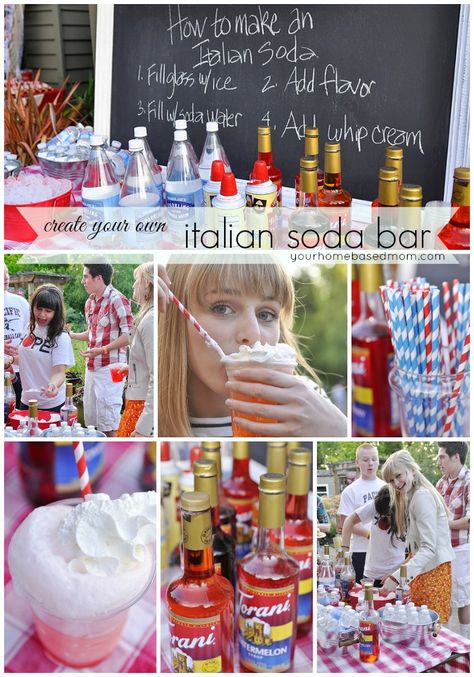 Italian Soda Bar Italian Soda Bar, Italian Cream Soda, Soda Bar, Italian Dinner Party, Italian Party, Italian Theme, Italian Soda, Foods And Drinks, Drink Station