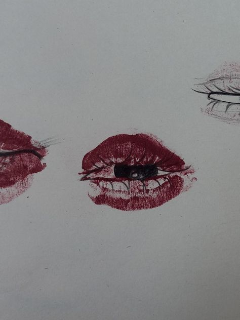 Kiss art Heart Kiss Draw, Kissing Sketch Drawings, Kissing Eyes Drawing, Lip Drawing Sketch, Easy Scary Things To Draw, Lip Eye Drawing, Crush Art Drawings, Kiss Eyes Drawing, Drawing A Kiss