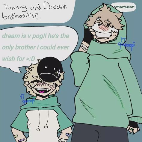 Deo X Tommy Fanart, Dream X Tommy Ship, Tommyinnit Au Fanart, Disc Duo Fanart Cute, Tommyinnit And Dream Fanart, Tommy Au Fanart, Mama Dream Au, Tommy X Dream, Dream X Tommy