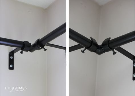 A simple $1 fix to make basic curtain rods into a corner rod Knob Finials-29 Corner Curtain Rod Ideas, Corner Curtain Rod, Corner Curtains, Hanging Curtain Rods, Living Room Drapes, Corner Window, Window Curtain Rods, Diy Products, Homemade Diy