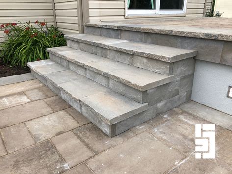 See how SilcaGrates were used to create beautiful stone steps easily.   Obtain the desired rise and tread with no worries of settling over time. 
Welcome to the Deck Revolution! Stone Steps Back Door, Paver Porch Steps, Stone Stairs Front Door, Steps From Porch To Patio, Diy Stone Steps Front Door, Patio Stone Steps, Front Steps Ideas Stone, Patio Paver Steps, Steps For Front Of House