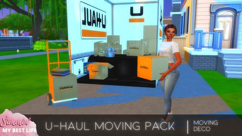 Sims 4 Uhaul Truck, Sims 4 Moving Day Poses, Sims 4 Moving Cc, Uhaul Truck, Sims Decor, U Haul Truck, 4 Poses, Cc Furniture, Moving Truck