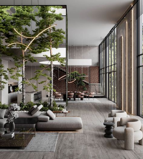 Greenery Inside Out House, California, U|Visualization Villa Puncak, Tattoo Modern, What Is Interior Design, Zen Interiors, Japanese Zen, House Luxury, Wood Marble, New Interior Design, Glass Walls