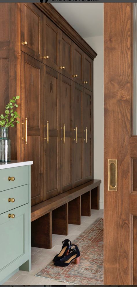 Color Cabinets, Functional Mudroom, Wood Lockers, Cabinet Trends, Wooden Island, Mudroom Cabinets, His And Hers Sinks, Kitchen Cabinet Trends, Bold Kitchen