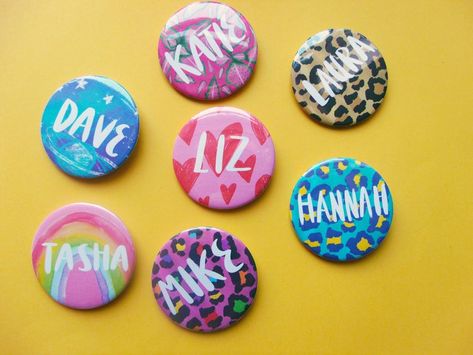 Personalised Custom Name Button Badge | Etsy Name Badge Design, Clay Pins, Button Badges, Name Badges, Badge Design, Button Badge, Pinback Buttons, Buttons Pinback, Personalized Custom