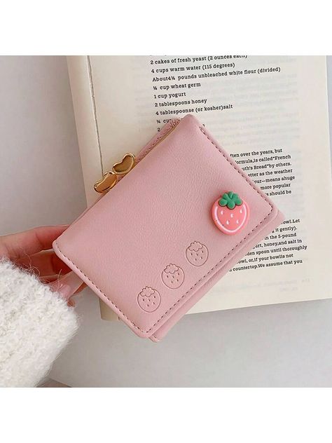 2024 New Cute Cartoon Fruit Printed Folding Women's Wallet Korean Style Pu Leather Coin Purse With Clip Hot Pink Purse Pink Casual,Cute,Fashionable   PU Leather  Small Wallet   Wallets & Cardholders, size features are:Bust: ,Length: ,Sleeve Length: Aesthetic Coin Purse, Wallets For Women Aesthetic, Korean Wallet, Aesthetic Wallet, Cartoon Fruit, Canvas Wallet, Cute Wallets, Rose Bonbon, Aesthetic Stuff