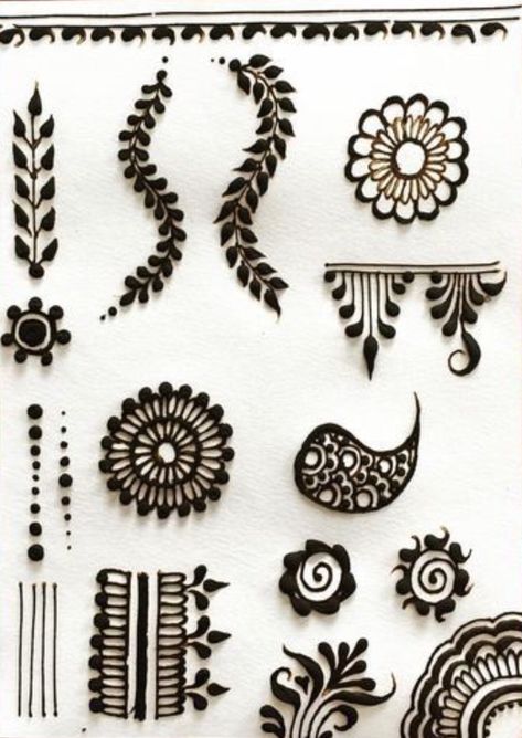 Easy Mehendi Designs On Paper, Mehndi Motifs, Henna Motifs, Henna Practice, Henna For Beginners, Small Henna Designs, Henna Inspo, Henna Tattoo Designs Hand, Beginner Henna Designs