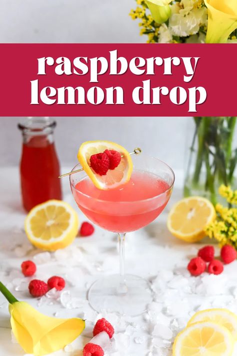 Raspberry Lemon Drop - bits and bites Raspberry Lemon Drop Cocktail, Frosted Raspberry Lemon Drop, Raspberry Lemon Drop, Tequila And Lemonade, Watermelon Martini, Lemon Drop Cocktail, Bits And Bites, Lemon Drop Martini, Bites Recipes