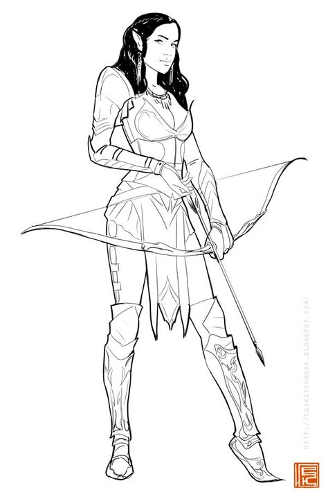 ArtStation - elven archer wip, Ilya Komarov Archery Poses Drawing Female, Woman Holding Bow And Arrow, Anime Archer Pose Reference, Female Archer Character Design, Drawing Poses Warrior, Female Archer Pose Reference, Ranger Pose Reference, Archer Reference Pose Drawing, Archer Pose Drawing