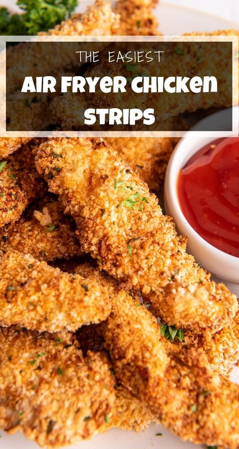 Air Fryer Chicken Strips, Breaded Chicken Strips, Air Fried Chicken Tenders, Chicken Strip Recipes, Fried Chicken Strips, Air Fryer Fried Chicken, Crunchy Chicken, Air Fryer Chicken Tenders, Chicken Tenderloin Recipes