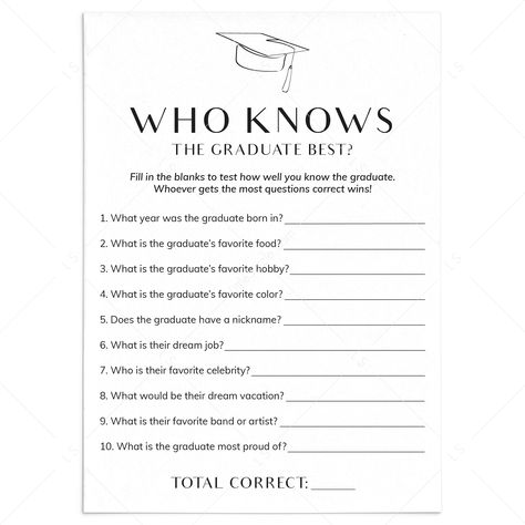 Who Knows The Graduate Best, College Graduation Party Decorations, Graduation Outfit College, Graduation Games, Graduation Party Games, Graduation Look, Outfit College, Graduation Party Planning, Baby Shower Wishes